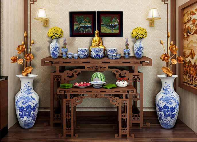 Bàn thờ Phật gồm những gì? Yếu tố cần thiết cho việc bố trí bàn thờ Phật